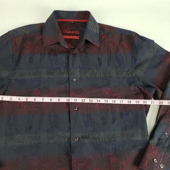 Visconti Button Up Paisley Shirt Blue Red Mens Small Collar Long Sleeve Striped - Picture 8 of 9